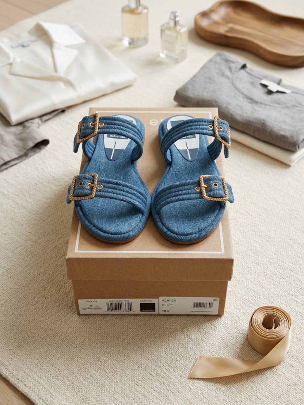Dolce Vita Alaina Denim Buckle Sandals - Blue - Size 6.5 NWT
